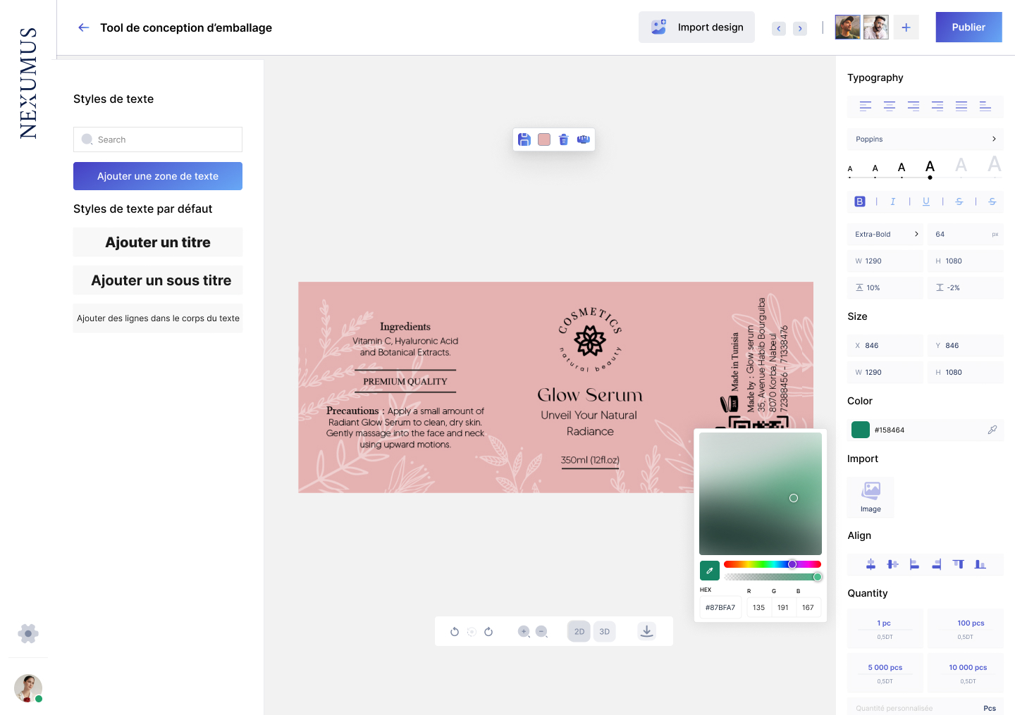 Édition de la couleur d'un titre sur une étiquette