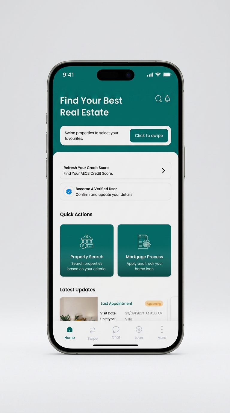 Écran d'accueil de l'application immobilière Wide