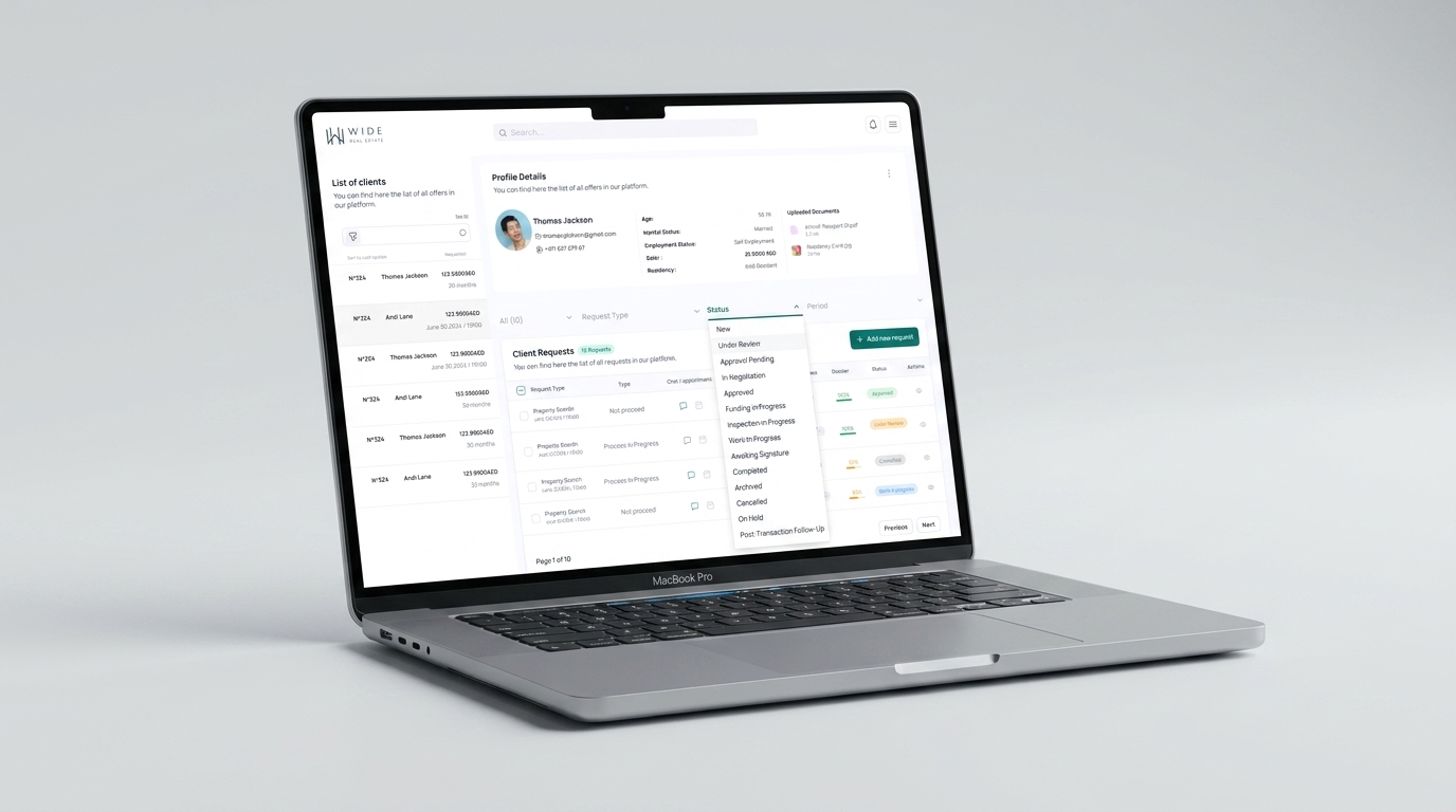 Dashboard back-office de gestion des clients et rendez-vous, vue MacBook